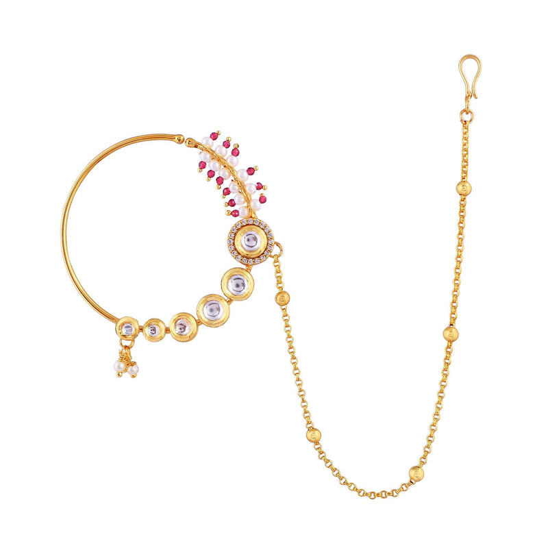 Gold Tone Pearl Beaded Nath - Rebaari Jewels