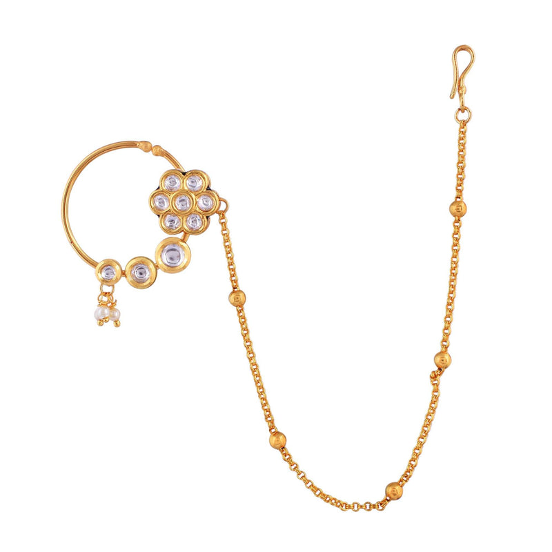 Gold Plated Rose Ring With Beaded Chain - Rebaari Jewels