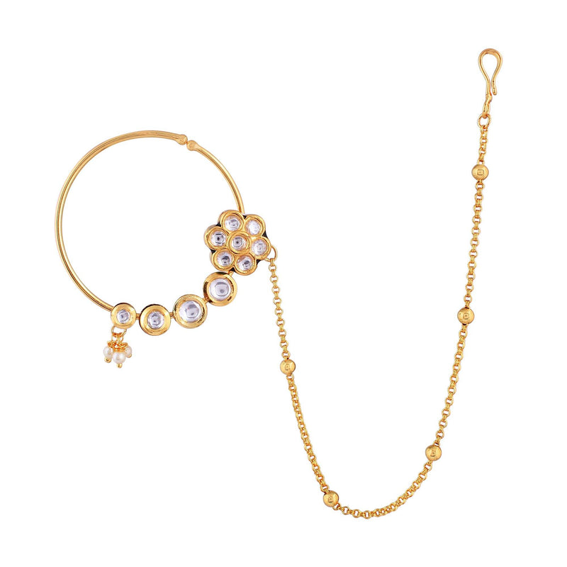 Gold Plated Rose Ring With Beaded Chain - Rebaari Jewels